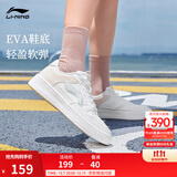 李宁板鞋女鞋低帮厚底增高百搭小白鞋滑板鞋耐磨休闲运动鞋 【浮舟】云雾白/浅粉色420-4 38