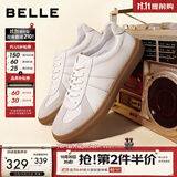 百丽舒适牛皮休闲男鞋秋新商场同款复古德训鞋52022CM0 白色 43 (265mm)