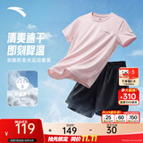 安踏（ANTA）防走光速干运动套装丨女2026夏季新款体考专用跑步短袖透气短裤 【防走光速干A款】刚柔粉/基础黑 M/女165