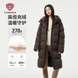 坦博尔羽绒服女中长款时尚休闲百搭保暖加厚连帽面包服530780D巧克力175
