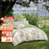 LOVO全棉四件套100%纯棉床单被套双人床上用品200*230cm米色