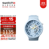 斯沃琪（Swatch）瑞士手表 陶瓷腕表BIG BOLD系列潮流男女石英表开学礼物 天清蓝