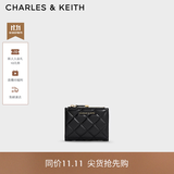 CHARLES&KEITH菱格纹多卡位短款钱包零钱包生日礼物送女友CK6-10770729 Black黑色 XXS