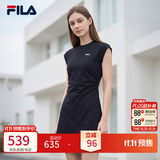 斐乐 斐乐官方女装针织连衣裙2025夏季新款时尚休闲无袖收腰裙子 正黑色-BK L 170/88A/L