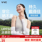 VVC防晒冰袖防紫外线袖套男女凉感冰丝护手袖臂套 白色（有指套）