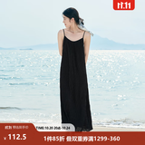 茵曼（INMAN）波西米亚吊带油画连衣裙女2026夏季新款度假裙子 黑色 M