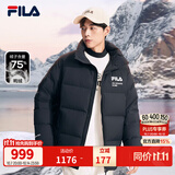 FILA斐乐保暖羽绒服男女经典复古休闲运动连帽长袖印花外套上衣 正黑色-BK XL 180/100A