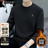 啄木鸟（TUCANO）卫衣男春秋季商务圆领打底衫百搭印花加绒保暖上衣男装 黑色XL