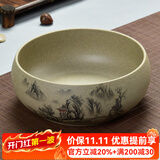瓷牌茗茶具（cipaiming teaset）瓷牌茗粗陶特大号茶洗陶瓷青花瓷水洗碗杯笔洗玻璃茶杯父亲节礼物 粗陶山清水秀茶洗-中号（8英寸）