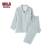 MUJI女式 无侧缝双层纱织 睡衣家居服套装纯棉女装26新款蓝色条纹6A M