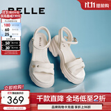 百丽（Belle）厚底增高凉鞋女商场同款真皮质感凉鞋D7Z2DBL5 米白 38 (240mm)