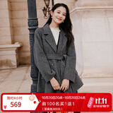 香影白色羊毛双面呢大衣女秋冬新款收腰小个子西装中长款呢子外套 中灰 S 155/80A/85-95斤