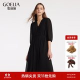 歌莉娅粉色法式连衣裙大牌气质女装显瘦时尚a字茶歇裙子1A8C4K1Y0 00B黑色 M (160)
