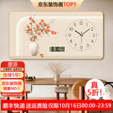 墨派餐厅装饰画带钟表万年历电子钟挂画客厅家用时尚日历表时钟壁画 18柿柿如意 140*70cm晶瓷