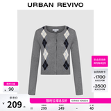 UR2026秋季新款女装休闲学院风撞色菱格纹针织开衫UYL950220 冷灰格子 M