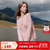 三彩【宋轶同款】2025秋款系带V领针织衫落肩袖慵懒宽松毛衣外套M 肉桂粉 S 155/80A
