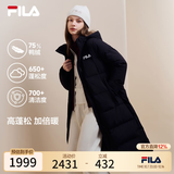 斐乐蓬蓬羽绒服丨FILA女子羽绒服冬季加厚连帽拉链长款防泼水外套 正黑色-BK S