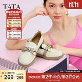 他她（TATA）通勤百搭乐福鞋秋季新款平底方跟小皮鞋女单鞋新WCPA1AA5 米白 38