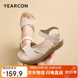 意尔康女鞋一字带露趾凉鞋牛皮通勤百搭休闲妈妈凉鞋 27586W 米白 36