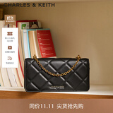 CHARLES&KEITH质感菱格链条小方钱包女包包女包生日礼物送女友CK6-10680924 Black黑色 XS