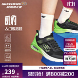 Skechers斯凯奇风豹跑鞋儿童网面气垫缓震休闲鞋男女童跑步鞋405316L 男款/黑色/柠檬色/BKLM 33