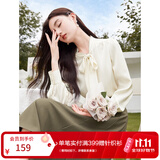 香影雪纺衬衫女长袖2026秋季新款飘带米白色法式上衣通勤职业衬衣 米色 M
