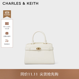CHARLES&KEITH金属扣带手提单肩妈妈包凯莉包包女包生日礼物送女友CK2-50160102 Cream奶白色 M