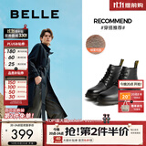 百丽（Belle）【双11】真皮马丁靴男秋冬新款厚底增高加绒保暖短靴子92267DD0 黑色6孔（绒里） 42 (260mm)