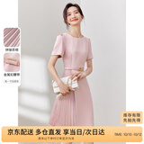 尚都比拉设计感拼接连衣裙夏季高级感气质百褶裙小个子中长裙子 粉陶色 L