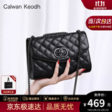 CALWAN KEODH包包女款轻奢真皮链条斜挎包单肩小方包生日礼物高级感送女友老婆 黑色-品牌百搭实用走心女生闺蜜