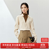 尚都比拉冬季优雅气质假两件半高领正肩套头职场OL风衬衫 杏配焦糖 M