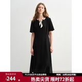 独束大码女装2025夏新款波点飘带连衣裙微胖收腰赫本风气质小黑裙 乌梅黑-长款 L （尺码：2）