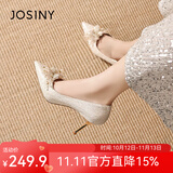 卓诗尼绝美高跟鞋女2026季新款婚鞋新娘订婚结婚纱秀禾法式单鞋香槟金37