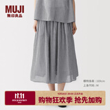 MUJI女式 强捻抽褶裙 长半身裙女款裙子女装纯棉 26年夏季BE1ZZA6S 黑色格纹 M (160/66A)