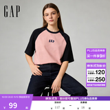 盖璞Gap男女装秋季纯棉logo撞色插肩短袖T恤725618 粉色 M (170/92A) 亚洲尺码【偏大，建议拍小一码】