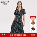歌莉娅蝴蝶碎花裙v领连衣裙女夏装显瘦气质长裙礼服裙子1A6H4KAKA 27D黑底印花 M