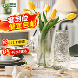吕姆克花瓶玻璃客厅摆件鲜花插花仿真干花富贵竹水养花瓶透明两个装5043