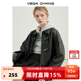 VEGA CHANG机车风皮衣女春季2026年韩版一字扣PU皮夹克短外套 黑色 S