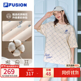 斐乐 FUSION斐乐潮牌情侣款针织短袖衫夏季休闲宽松纯棉T恤 麦乳色-BG XL （180/100A/XL）