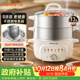 九阳（Joyoung）电蒸锅快速蒸汽电煮锅电火锅家用多功能蒸煮电热锅13L三层大容量0涂层不锈钢加大蒸笼蒸锅GZ162