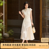 尚都比拉国风立领盘扣绣花连衣裙女夏季收腰显瘦假两件拼接裙气质中长裙