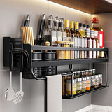 御元堂厨房置物架壁挂式多功能调料架刀架免打孔佐料用品大全收纳挂架 双层【60双杯+4刀槽+挂钩】带杆