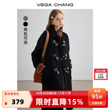 VEGA CHANG新年红黑色呢子大衣女2026年冬新款加厚新年红格纹拼接外套 锆石黑 M