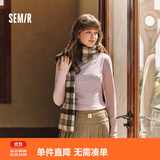 森马（Semir）长袖t恤女短款半高领薄绒轻暖打底衫2024冬新款纯色修身抓绒内搭 橡皮粉61214 S