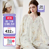 嫚熙（EMXEE）睡衣春夏季孕妇装衣服裤子哺乳待产产后月子服家居服套装弹力丝麻 绮幻花信（无哺乳口）+月子头巾 L（适穿115-135斤）
