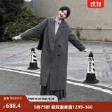 茵曼2026冬季女装新款100%绵羊毛双面呢外套女美拉德翻驳洋气长款大衣 深花灰 S 【160-165cm/101-110斤】