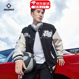 准者旋风棒球服夹克外套男装2026薄款美式复古PU皮袖休闲宽松运动开衫 909纯正黑 【春秋薄款】 2XL