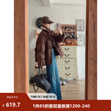 茵曼2026冬季女装新款羊羔毛领牛角扣厚羽绒服保暖短款面包服外套 深咖色 S 【160-165cm/101-110斤】