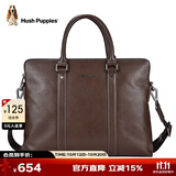 暇步士（Hush Puppies）公文包单肩斜跨手提包真皮手拿包男士商务包电脑包送礼物棕色