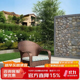 紫叶（ziye）阳台藤编椅子喝茶仿竹縢椅老人高靠背椅休闲椅藤椅单人椅子